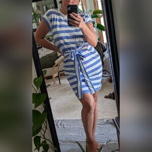 J. Crew Cream and Blue Striped Dress